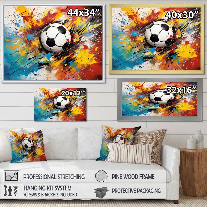 Designart "Abstraction Soccer Ball" Sports Framed Wall Decor Bed Bath